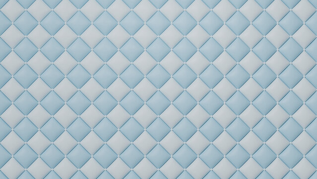 水色と白が交互に並ぶぷっくりしたキルティング生地の背景。リアルな質感の3Dテクスチャイラスト。コスメや女性向け商品のプロモーションに適したアートワーク	