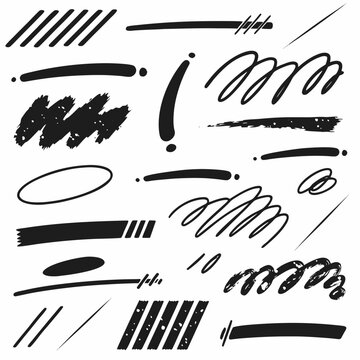 Black highlighter brush stroke lines Vector set