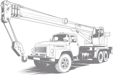 Vintage truck crane with extended boom and hook © Vector_Mint