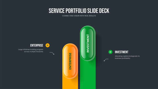 Advertising Overview 2 Element Diagram Slideshow Design. Project Plan Two Step Infographic Frame Template. Company Campaign Slide Layout Vector Illustration.