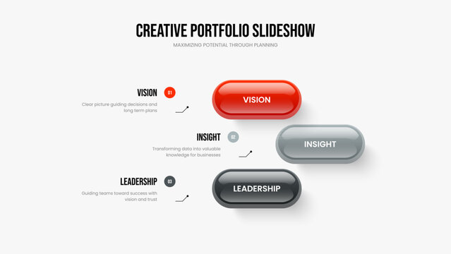 Marketing Planning Three Option Diagram Frame Layout. Market Analysis 3 Step Infographic Presentation Design. Financial Solution Slideshow Template Vector Illustration.