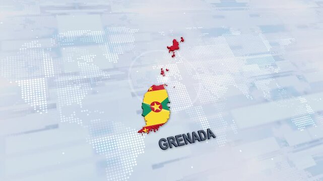Displaying Grenada Map With Flag On Technology World Map Background