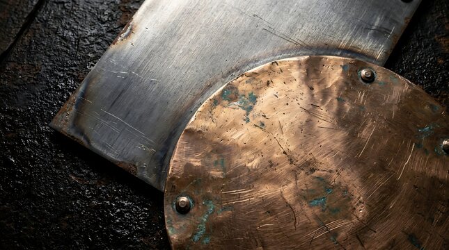 bronze copper plate, steel metal sheet, dark black brown background color surface texture metallic luster