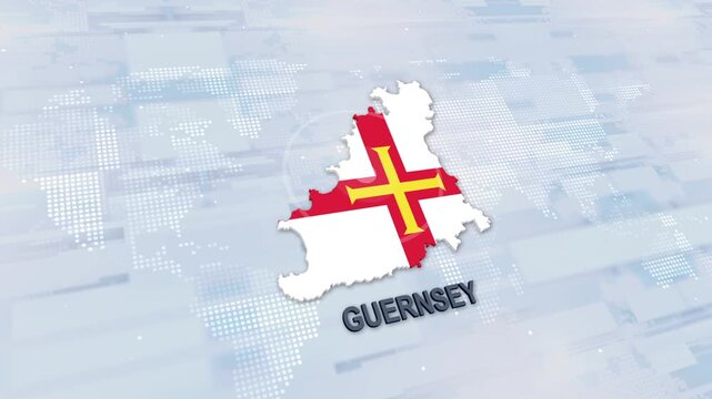 Displaying Guernsey Map With Flag On Technology World Map Background