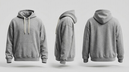 Gray Hoodie Mockup Set Front Side Back View Apparel Design Branding Template Presentation Website Background Hero Header © IamHydra13