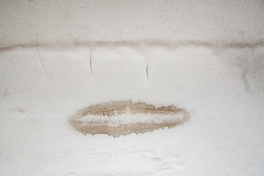 Water stains on the eaves caused by a roof leak.