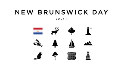Minimalist provincial celebration icons with date text for cultural holiday design with natural landmarks arranged structured grid versatile design use © Mrittunjoy