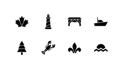 Obraz premium Minimalist black icon set featuring coastal flora and maritime symbols with clean line art with displays cohesive collection six high contrast black icons arranged grid