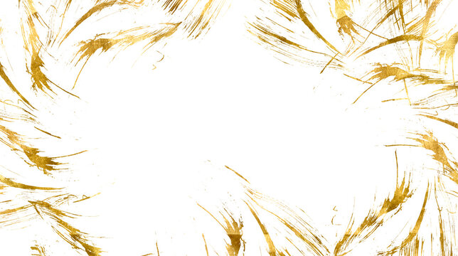 Frame luxury gold sparklin watercolor. Brushstrokes with gold. Watercolor brush stroke gold. Golden foil pieces flake. Old gold texture with gold paper particles and gold flakes that shimmer. PNG art.