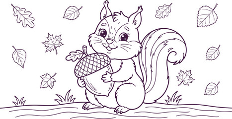 Autumn squirrel silhouette holding acorn © salmagd988
