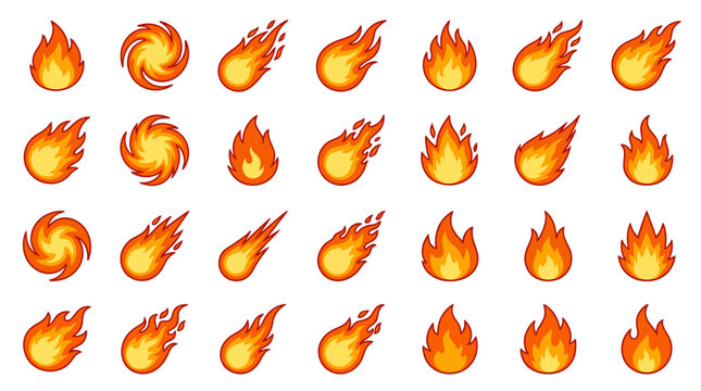 Collection of Dynamic Fireball and Flame Motion Icons.