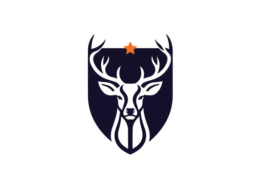 Minimalist deer head logo inside a shield emblem with a star.