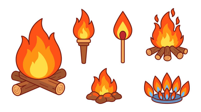 Collection of Fire and Flame Icons for Design and Illustration.