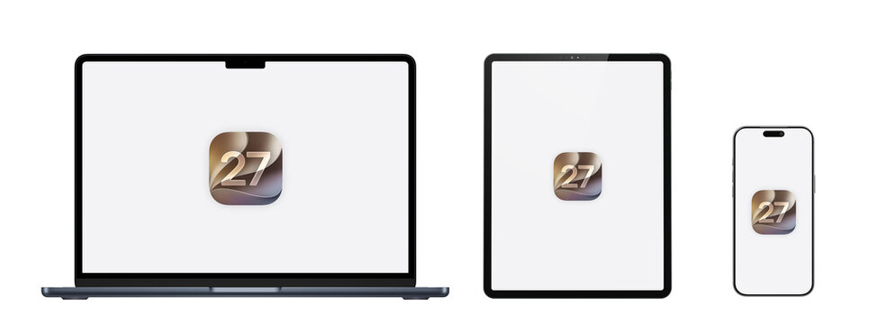 Apple iOS 27 and macOS 27 App Icon Displayed Side by Side on MacBook, iPad, and iPhone Screens