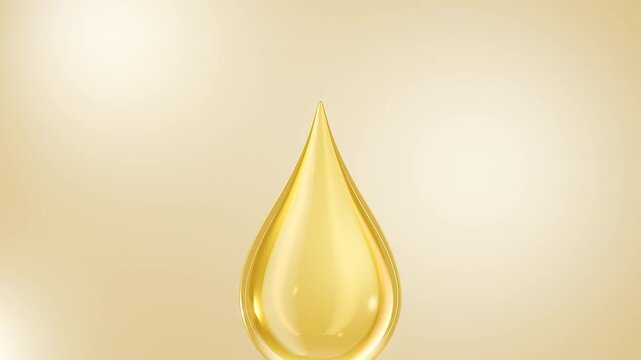 A golden active ingredient drop falls onto a simulated 3D skin surface. The drop merges into the structure while the underlying layers gently stretch and flex, creating a smoother on surface.