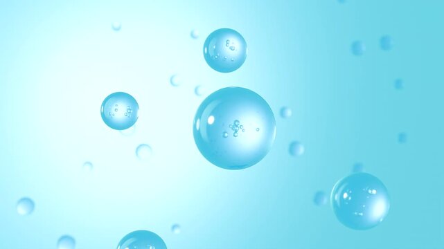 Blue active ingredient spheres float above a simulated 3D skin surface before descending and merging into the structure. The skin layers gently flex, forming a smoother and more uniform surface.