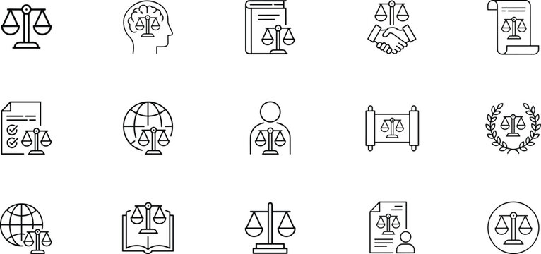 Justice and law icons set