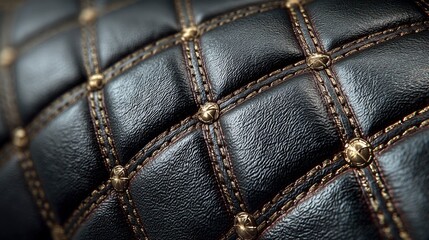 Naklejka premium Quilted leather texture, black padding with diamond stitching, luxury handbag or car seat material background 