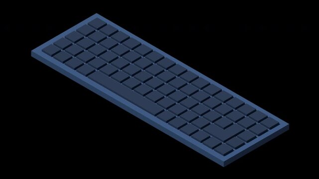 3D isometric computer keyboard animation. Modern computer keyboard. Computer hardware components. Isometric technology. Transparent background with alpha channel