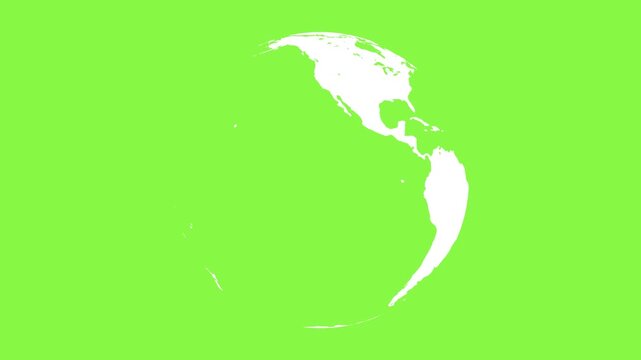 Transparent white earth globe rotating on green screen background.