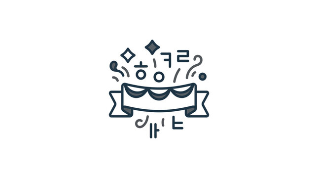 A decorative banner illustration featuring festive confetti and abstract Korean characters.