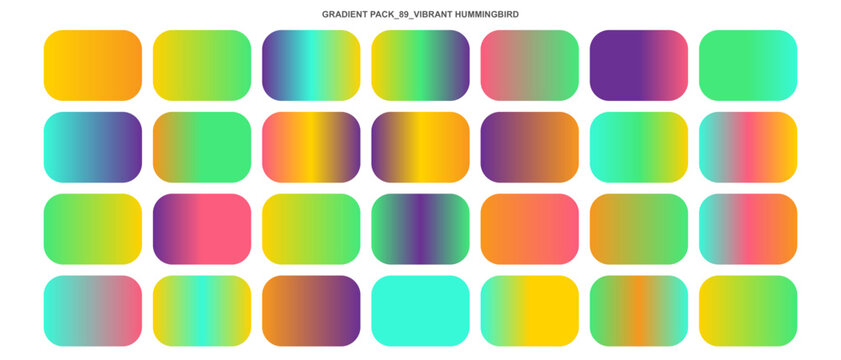 Colorful gradient buttons, vibrant rectangle shapes, colorful icons, gradient backgrounds