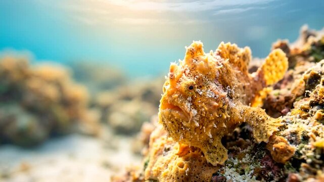 frogfish close up underwater in lembeh strait indonesia morning light video