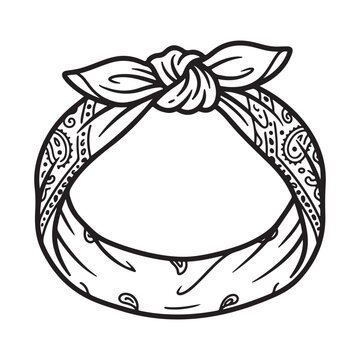 Black and white paisley pattern bandana headband illustration