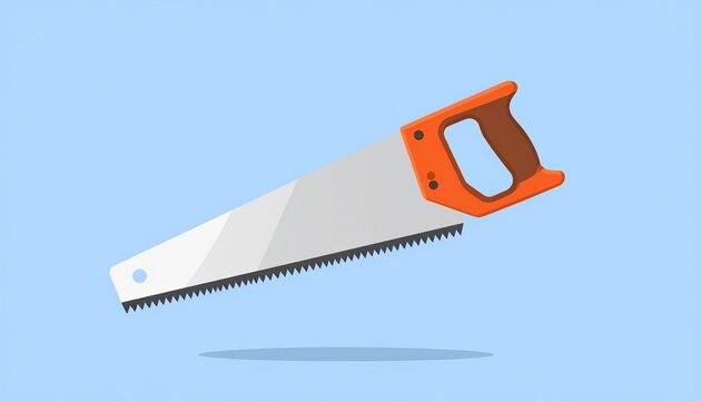 Orange scissors lying flat on a light blue background.