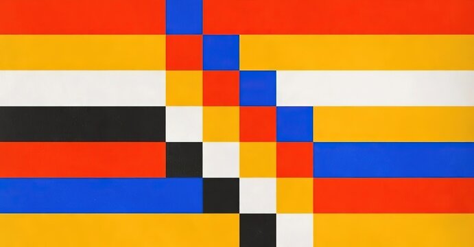 Abstract Geometric Horizontal Stripes Vertical Color Blocks Red Yellow Blue Black White De Stijl Modern