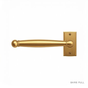 Vintage brass drawer pull with screw on wooden background.