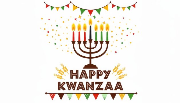 Happy kwanzaa greeting card with kinara candles isolated on white background