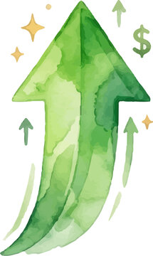 Use this vibrant watercolor arrow graphic for financial presentations and marketing materials to symbolize growth, profit, and success visually.