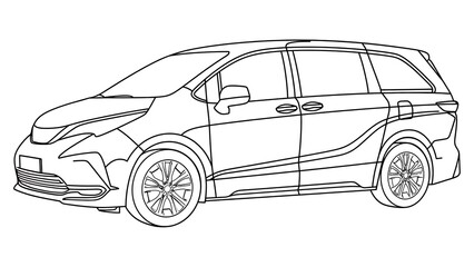 Fototapeta premium Minivan line art illustration white background.
