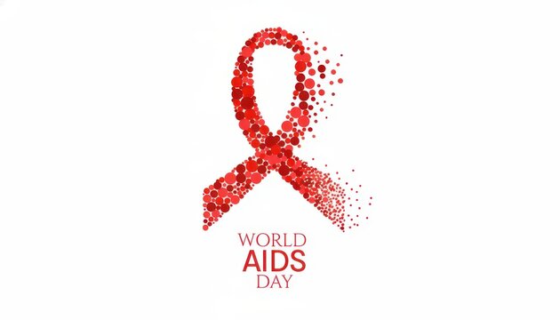 World aids day red awareness ribbon made of dots isolated on white background