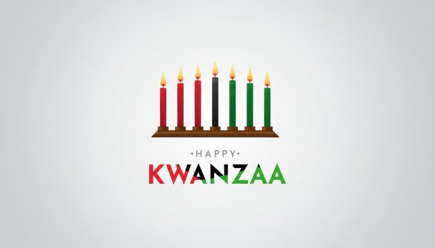 Happy kwanzaa greeting card with kinara and seven lit candles