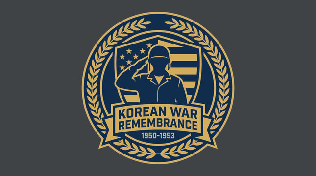 Saluting Veteran Silhouette Badge Emblem Vector Design for Korean War Remembrance