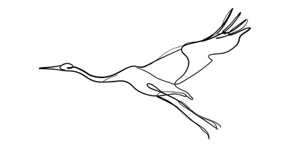 Fototapeta premium Flying crane bird illustration white background.