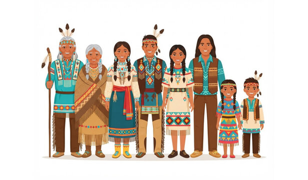 Indigenous Peoples Day diverse community character vector lineup isolated on white background