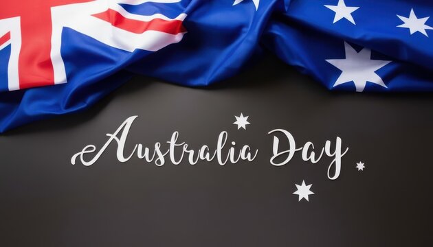 Australia day text with australian flag on a dark background