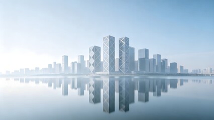 Fototapeta premium Modern city skyline with water reflection