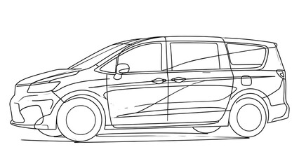 Fototapeta premium Minivan line drawing on white background.