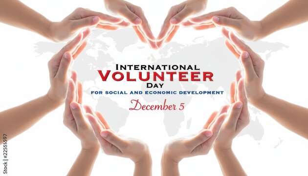 International volunteer day for social and economic development isolated on white background