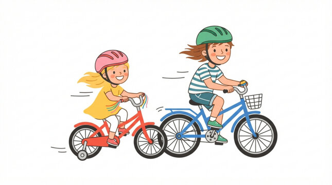 Kids riding bicycles, children on bikes, cycling illustration, cartoon kids, bicycle icons