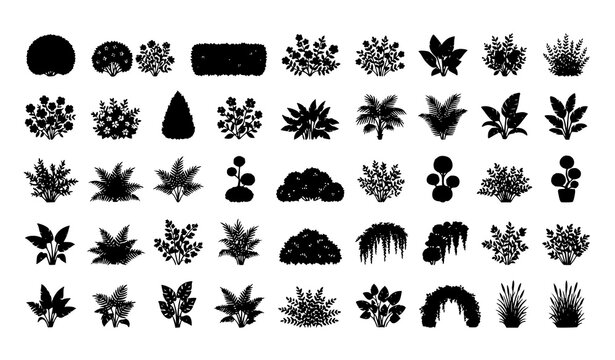 Garden bush silhouette collection with decorative shrubs and landscape plant vectors