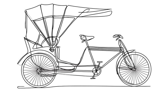 Traditional rickshaw bicycle illustration white background.