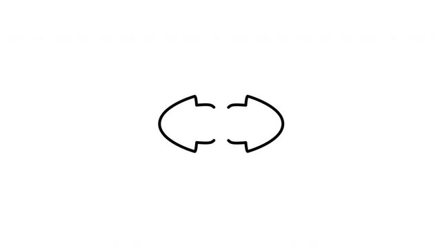 Minimalist outline animation of horizontal bidirectional arrows pointing left and right drawing on and fading out. Features a clean pop up style in 3 color setups.