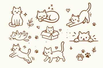 Obraz premium Cats and Pet Care hand drawn Doodle Set Vector Illustration