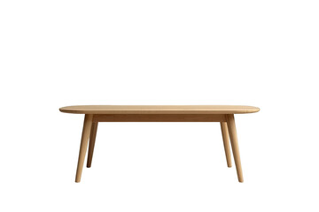 Fototapeta premium Wooden oval coffee table with minimalist design, light oak finish, modern aesthetic, isolated on transparent background