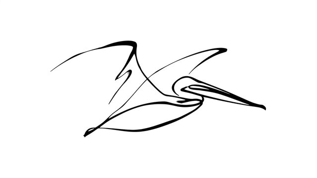 Minimalist pelican line art illustration white background.